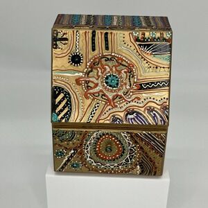 Vtg. Wooden Desk Organizer Box Hand Painted Eclectic Quirky Kitschy Maximalist